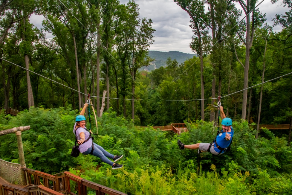 Zip line through the lush Gatlinburg forest