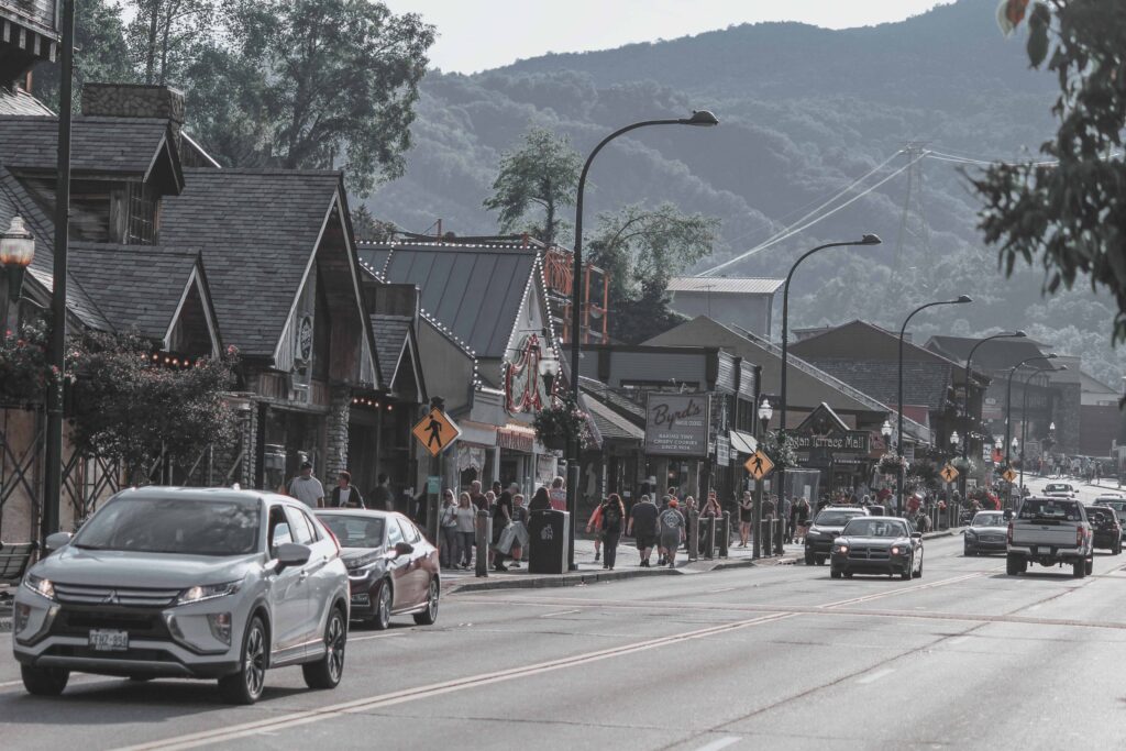 Gatlinburg Parkway With An Array Of Shops And Attractions